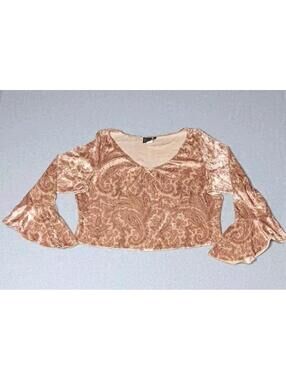 Vintage Anxiety Cropped Velvet Long Bell Flare Sleeve Womens Size 2XL Tan